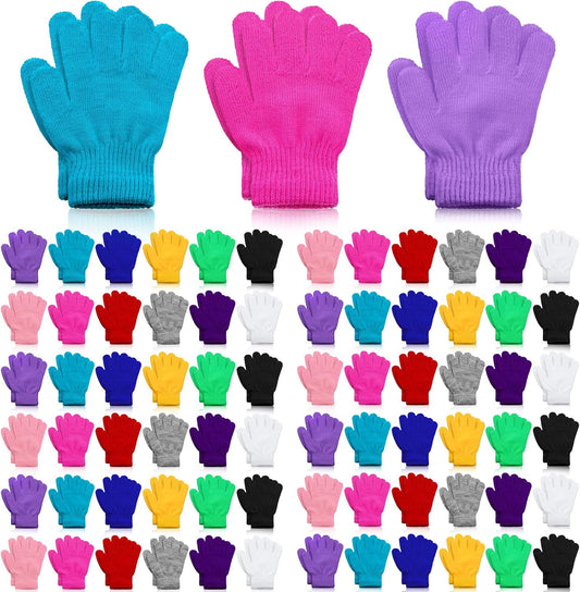 Jeyiour 100 Pairs Children's Winter Gloves - Bulk Kid's Warm Full Fingers Stretchy Knitted Gloves for Boys & Girls - Christmas Gifts