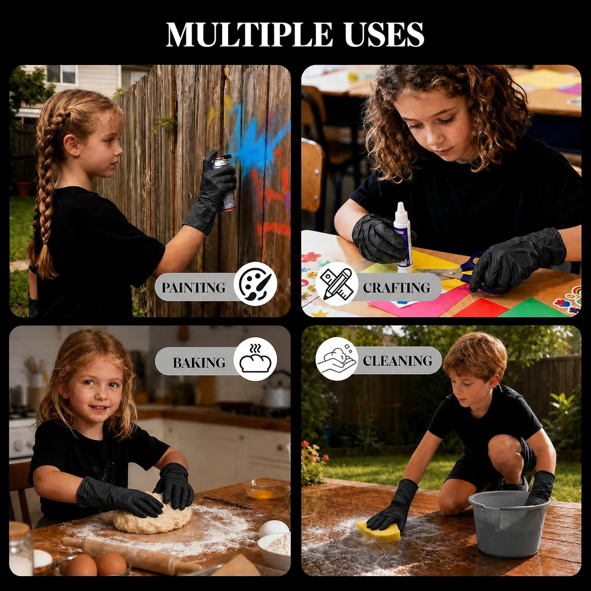 Kids Disposable Gloves, 5-Mil Safe Black Nitrile, Small, 50Ct