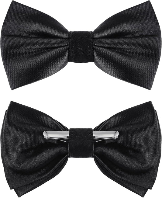 Geyoga 2 Packs Clip on Bow Ties for Men Solid Wedding