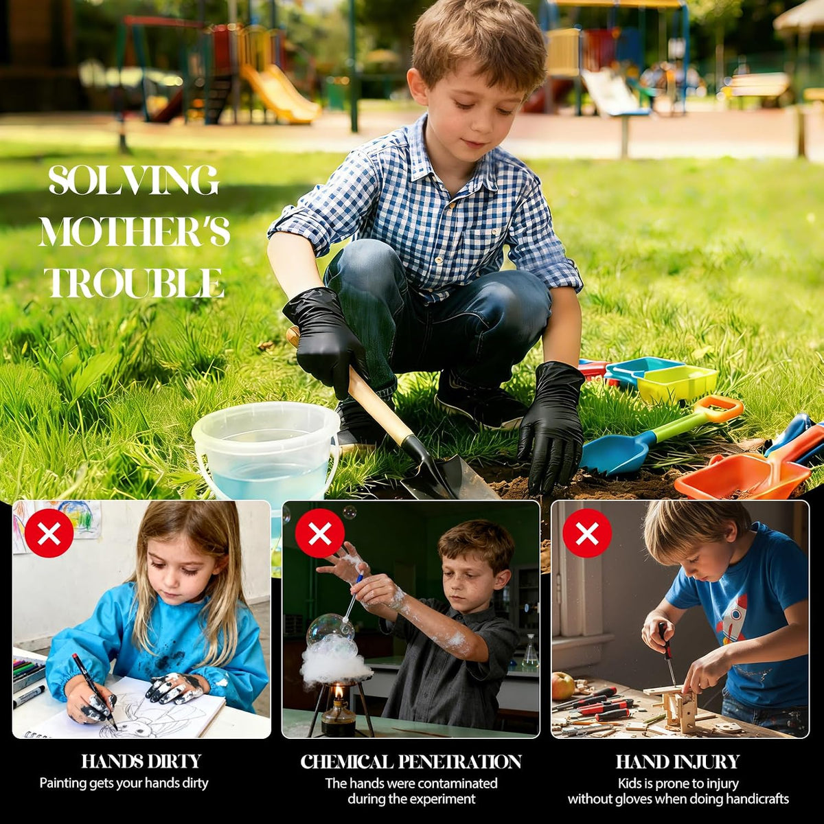 Kids Disposable Gloves, 5-Mil Safe Black Nitrile, Small, 50Ct