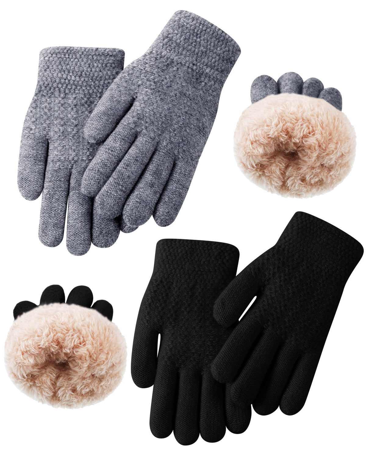 Chuarry 2 Pairs Kids Fleece Lined Gloves