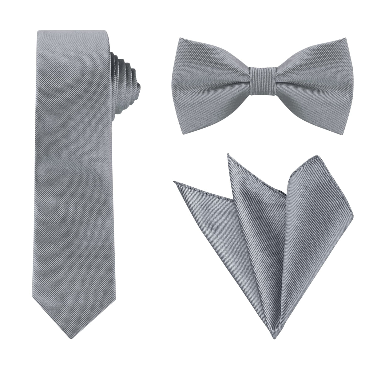 Allegra K Men Solid Color Satin Bowtie Necktie Set for Wedding Business