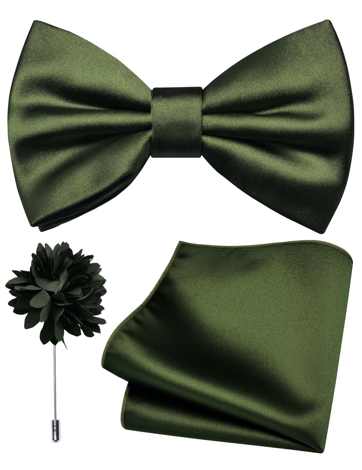 Branduce Solid Color Pre-tied Bow Tie and Pocket Square Lapel Pin Set for Men