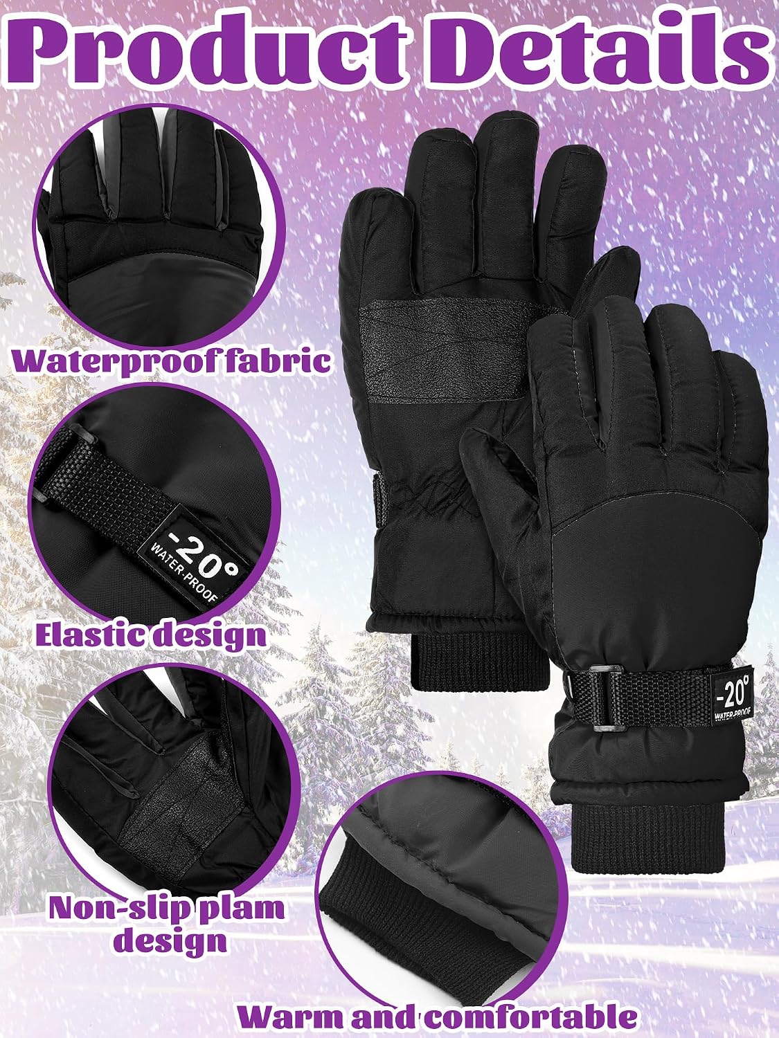 Bencailor 6 Pairs Kids Winter Snow Gloves