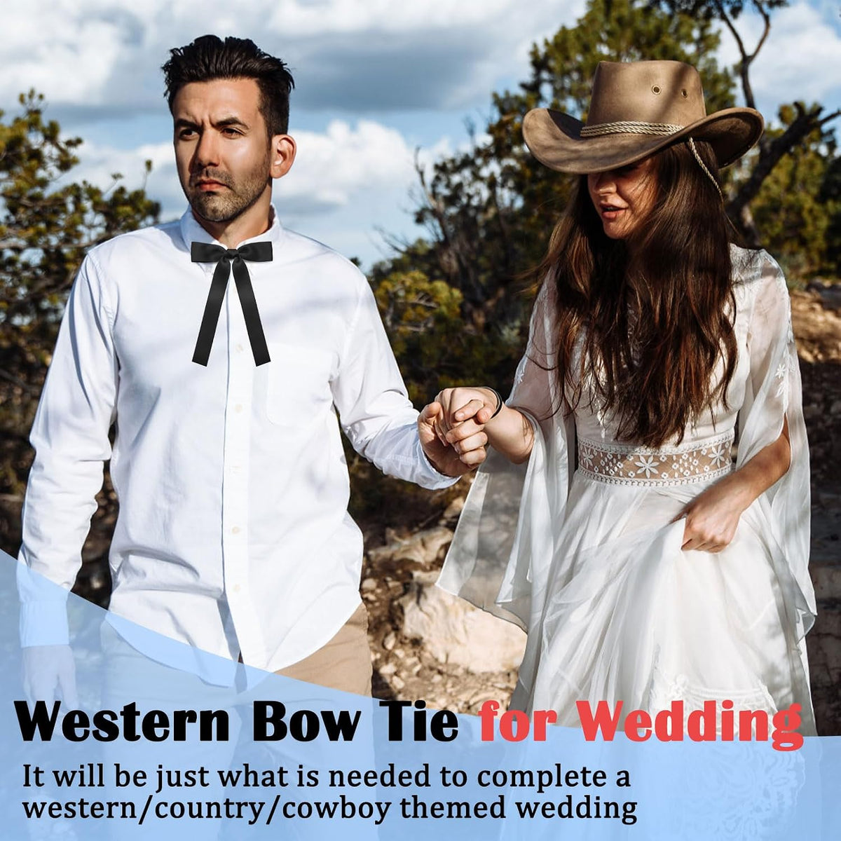 Luckyvestir Western Bow Ties for Men Women, Black/Red Colonel Satin Ribbon String Bow Tie for Costume Uniform