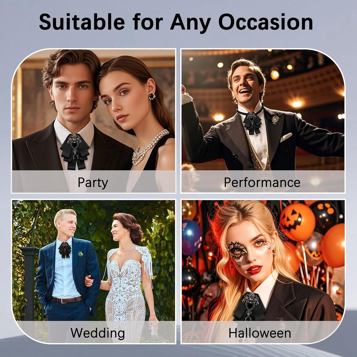 LJBFNN Bow Ties for Men Women, Womens Bow Tie Adjustable Pre-Tied Rhinestone Bowties Men for Suit Tuxedo Vest Shirt Uniform