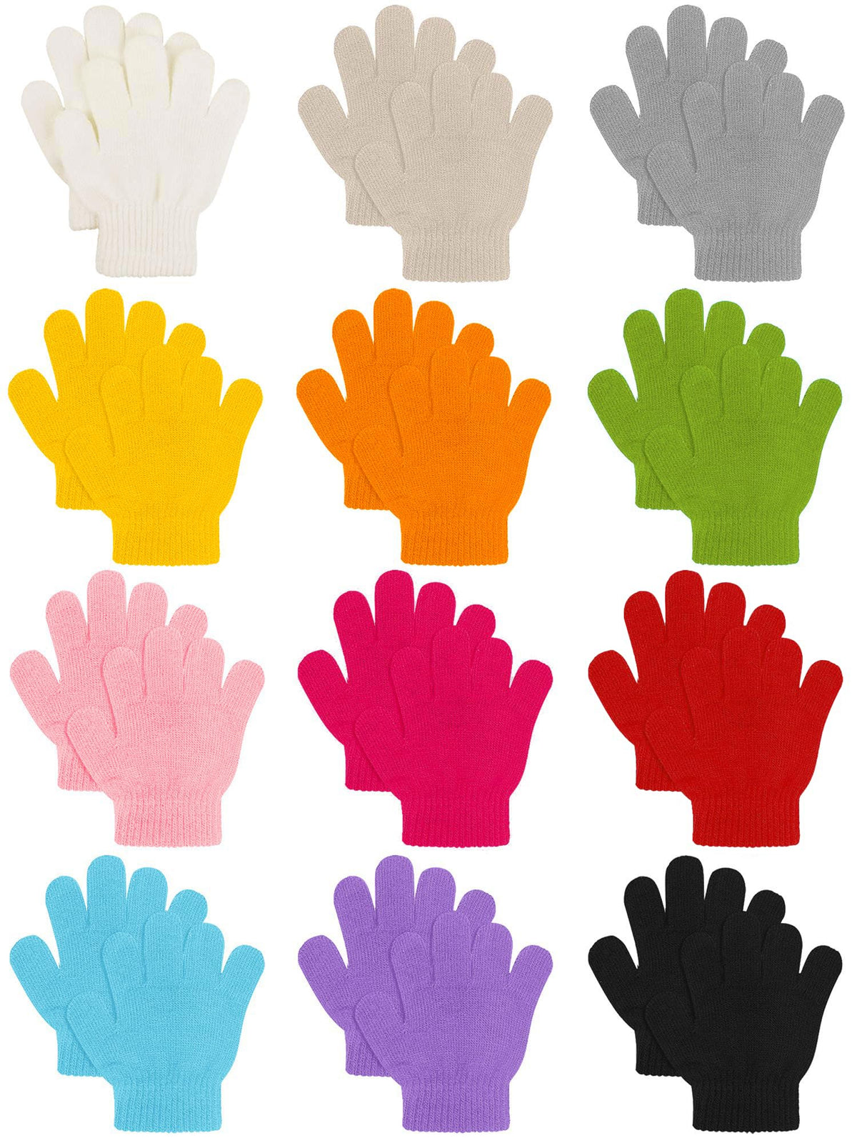 Cooraby 12 Pairs Kids Warm Magic Gloves Teens Winter Stretchy Knit Gloves Boys Girls Knit Gloves