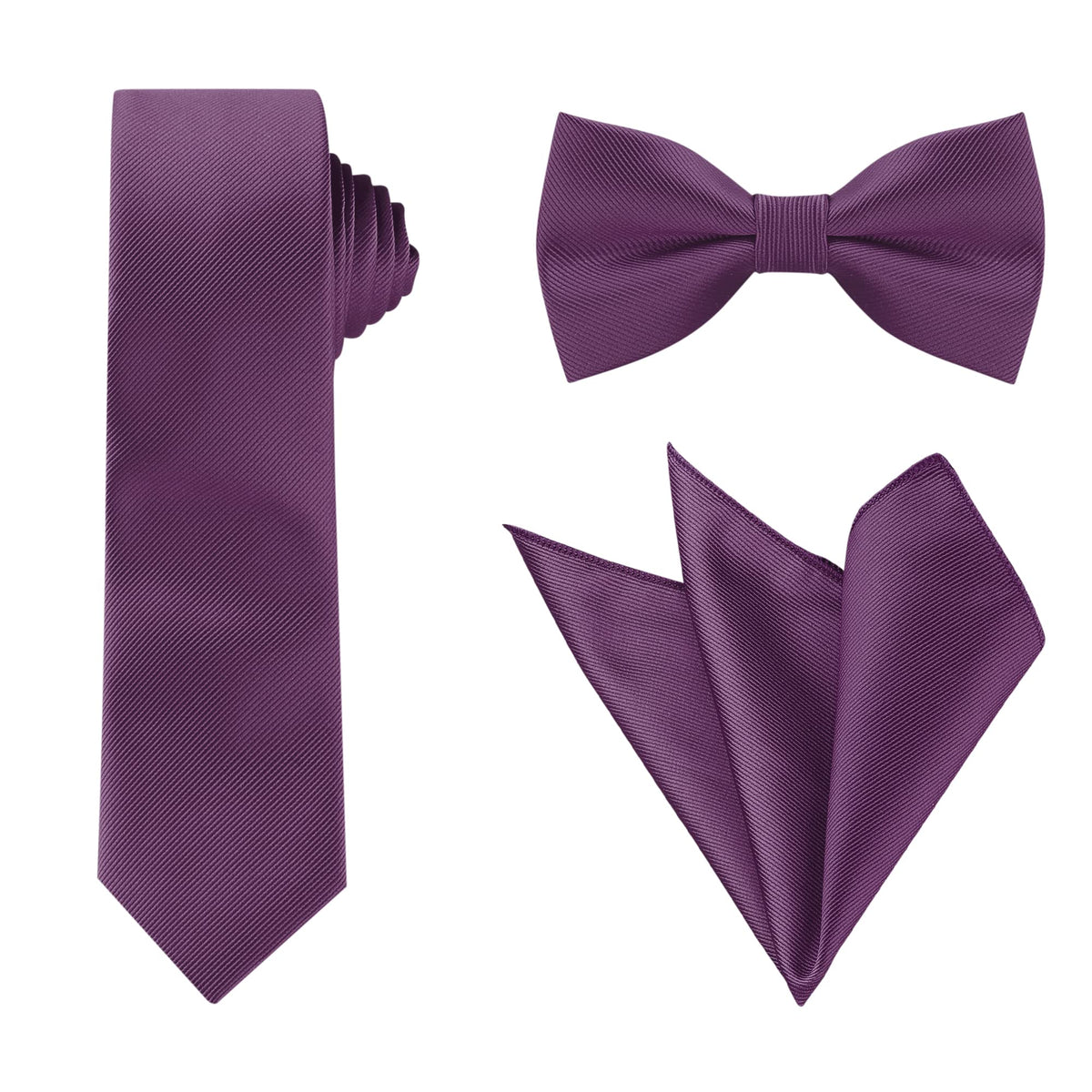Allegra K Men Solid Color Satin Bowtie Necktie Set for Wedding Business