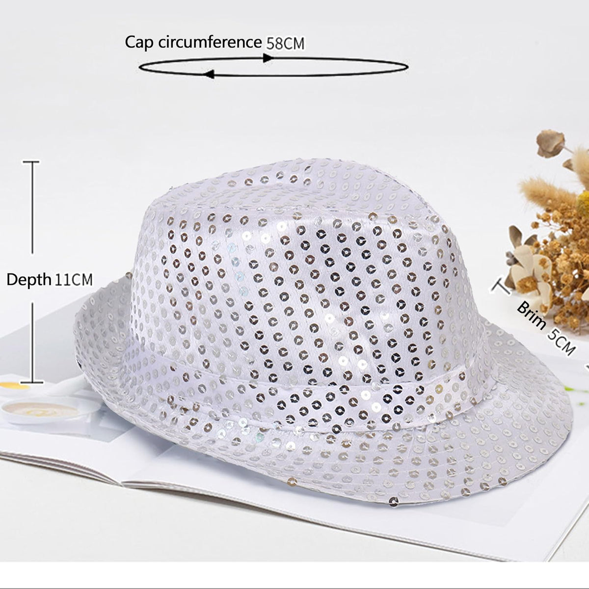 5-Pcs Silver Sequin Costume Set, Hat, Bow Tie, Necktie, Gloves, Suspenders