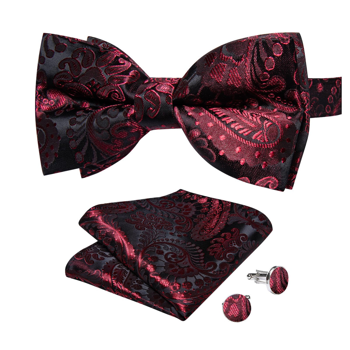 DiBanGu Silk Paisley Bow Tie for Men Formal Pre-tied Bowtie Set