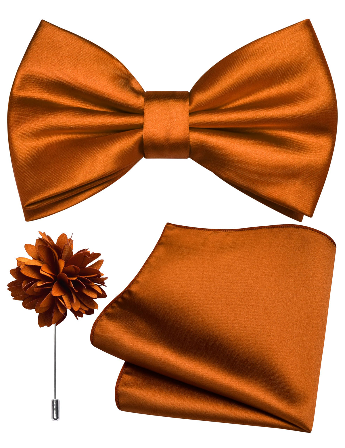 Branduce Solid Color Pre-tied Bow Tie and Pocket Square Lapel Pin Set for Men