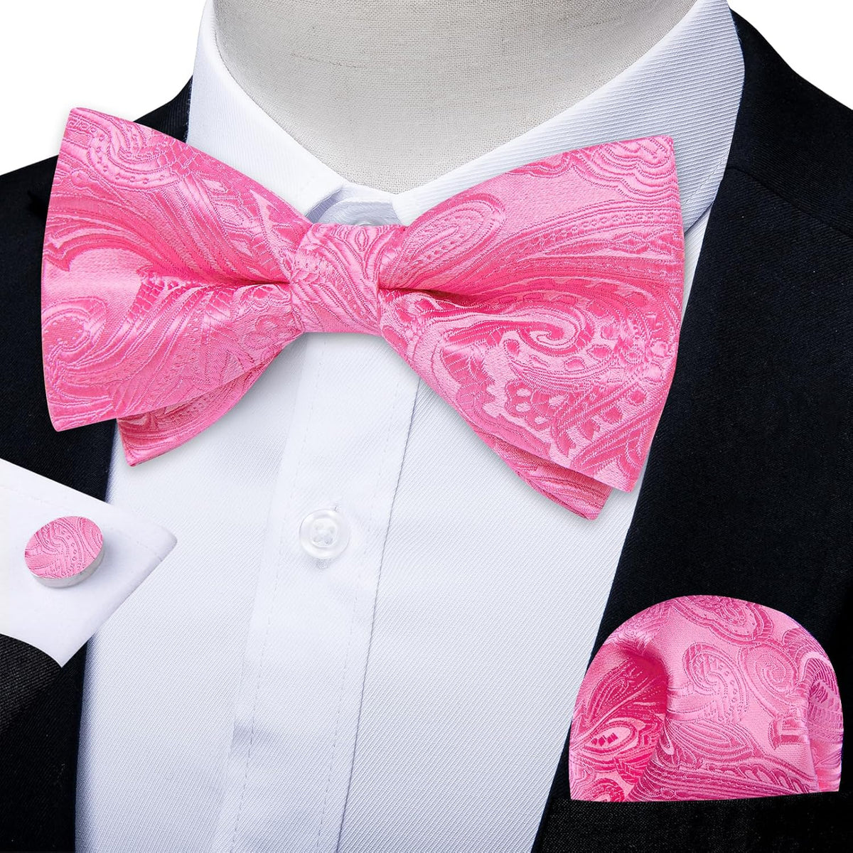 DiBanGu Silk Paisley Bow Tie for Men Formal Pre-tied Bowtie Set
