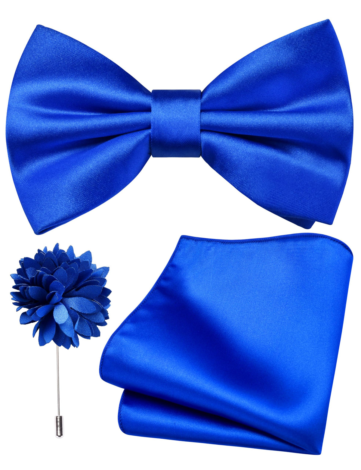 Branduce Solid Color Pre-tied Bow Tie and Pocket Square Lapel Pin Set for Men