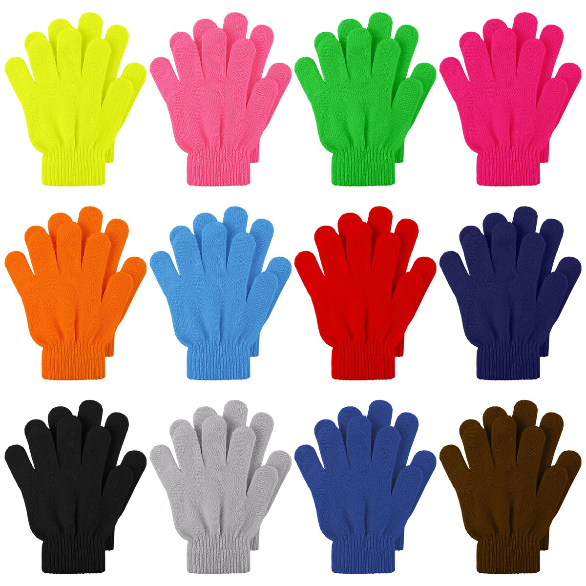 Cooraby 12 Pairs Kid's Winter Magic Gloves Children Stretchy Warm Magic Gloves Boys or Girls Knit Gloves for 6-12 Years