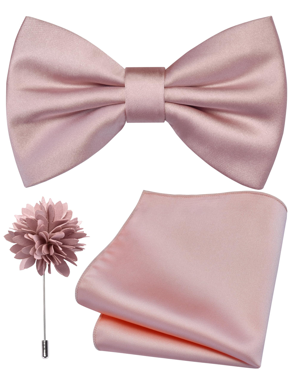 Branduce Solid Color Pre-tied Bow Tie and Pocket Square Lapel Pin Set for Men