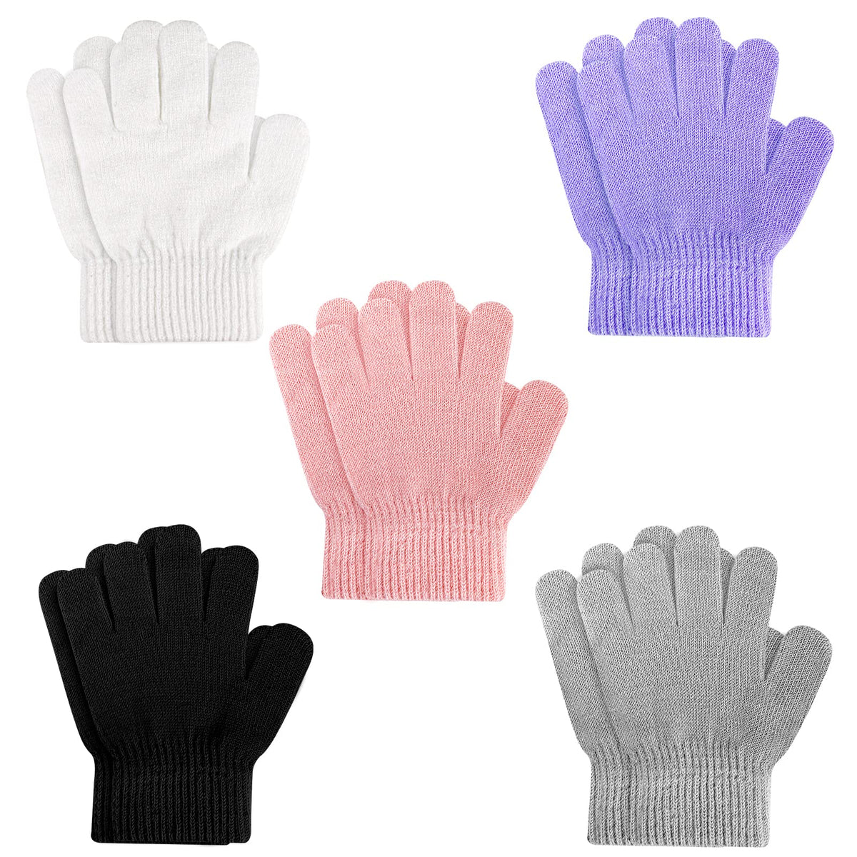 ONESING 3-24 Pairs Winter Knit Gloves for Kids - White Finger Gloves for Boys and Girls