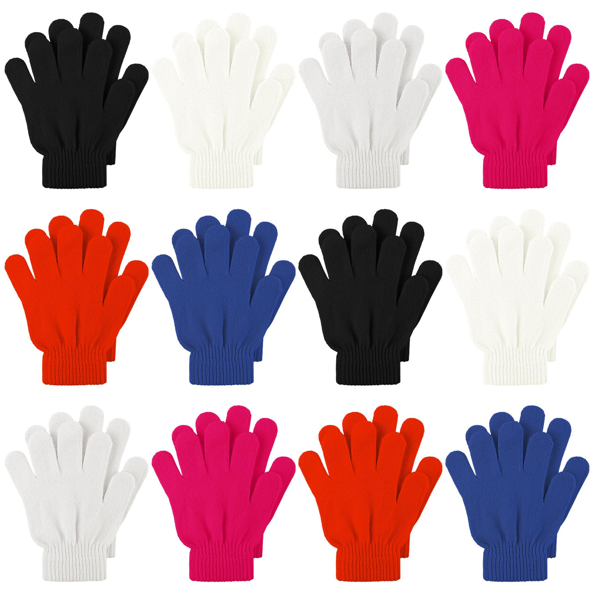 Cooraby 12 Pairs Kid's Winter Magic Gloves Children Stretchy Warm Magic Gloves Boys or Girls Knit Gloves for 6-12 Years
