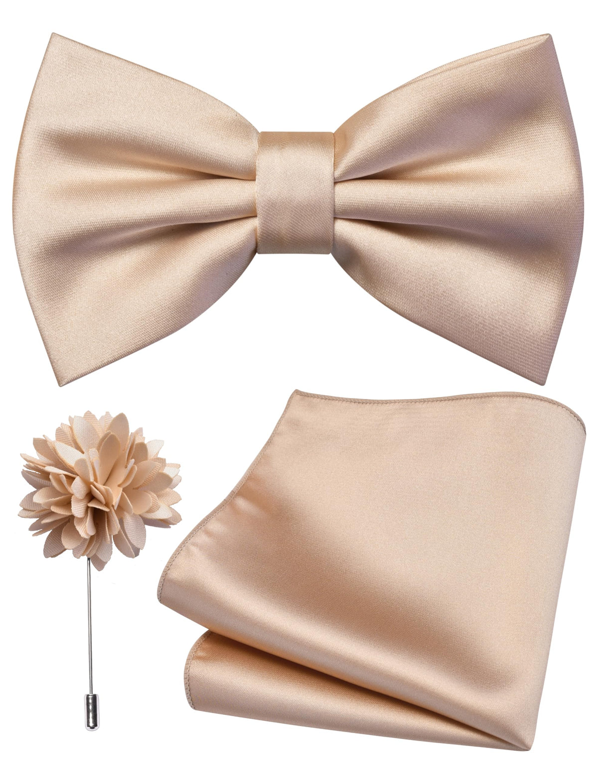 Branduce Solid Color Pre-tied Bow Tie and Pocket Square Lapel Pin Set for Men