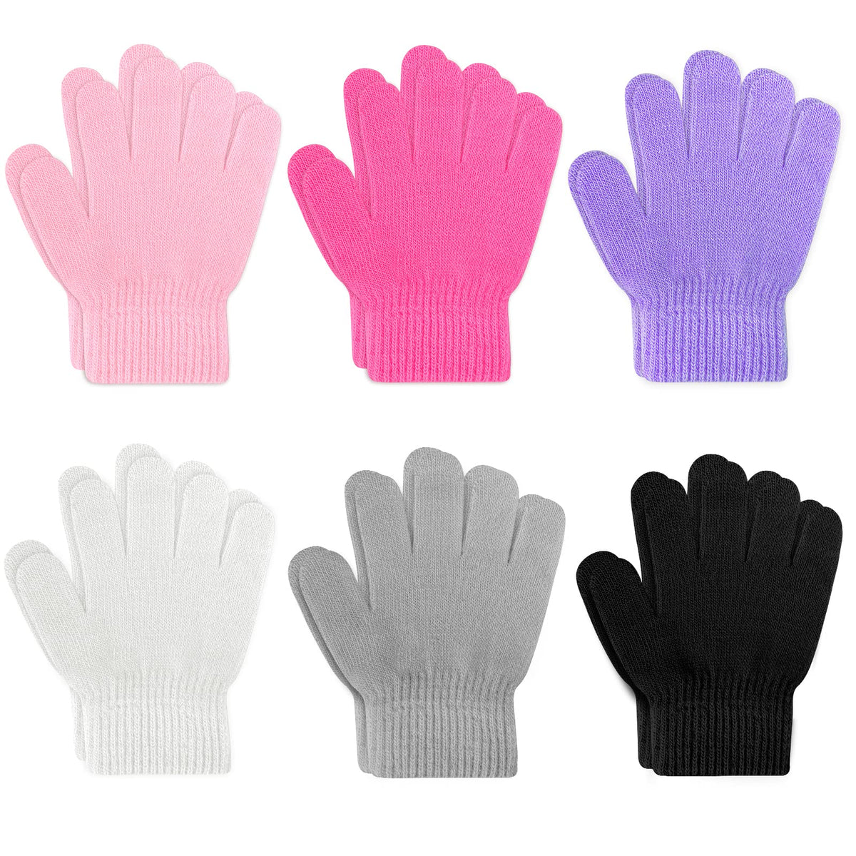 ONESING 3-24 Pairs Winter Knit Gloves for Kids - White Finger Gloves for Boys and Girls