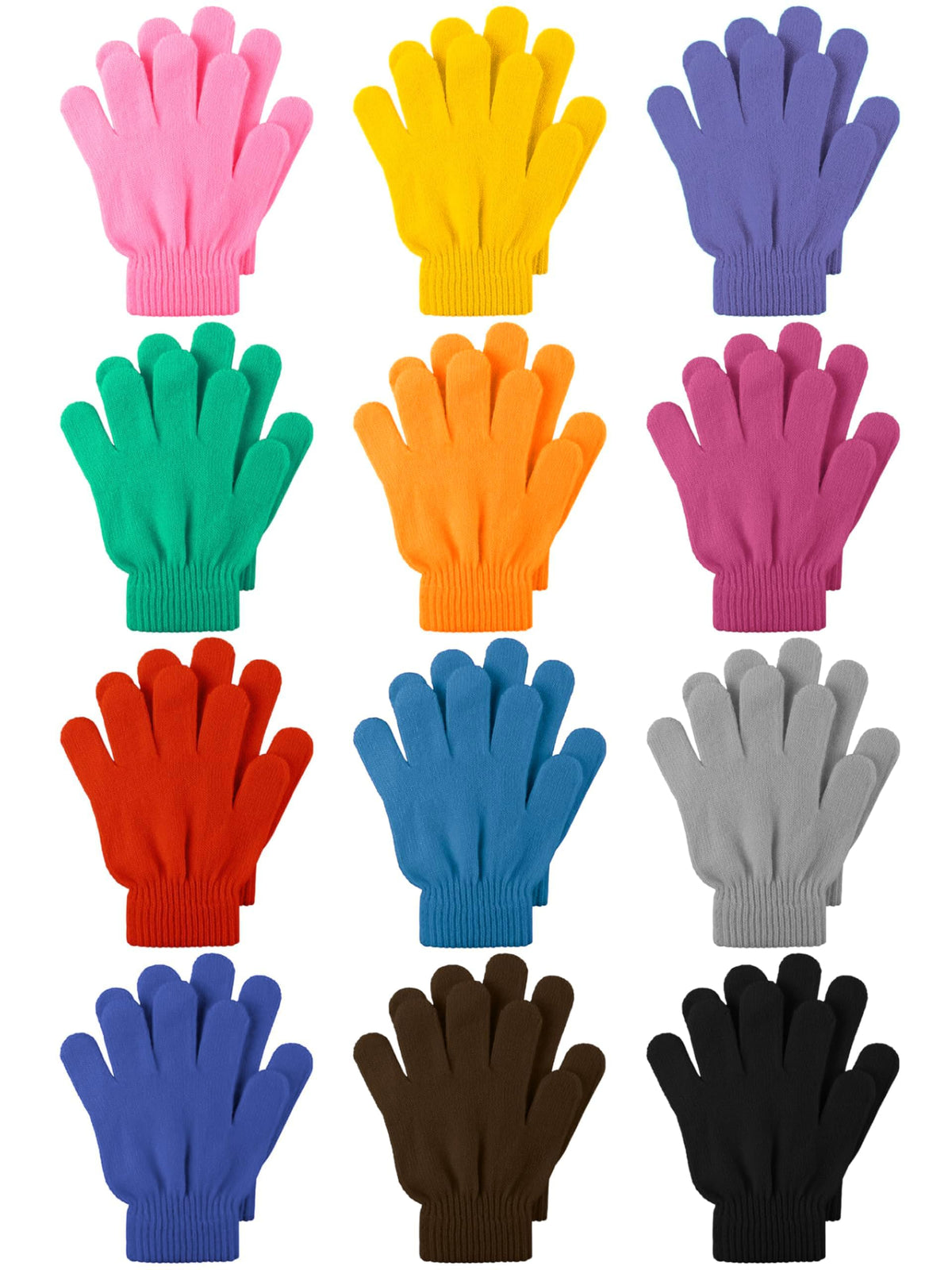 Cooraby 12 Pairs Kids Warm Magic Gloves Teens Winter Stretchy Knit Gloves Boys Girls Knit Gloves