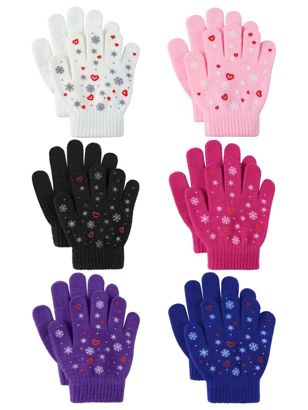 Cooraby 6 Pairs Kids Magic Gloves Warm Winter Toddler Gloves for Boys Girls