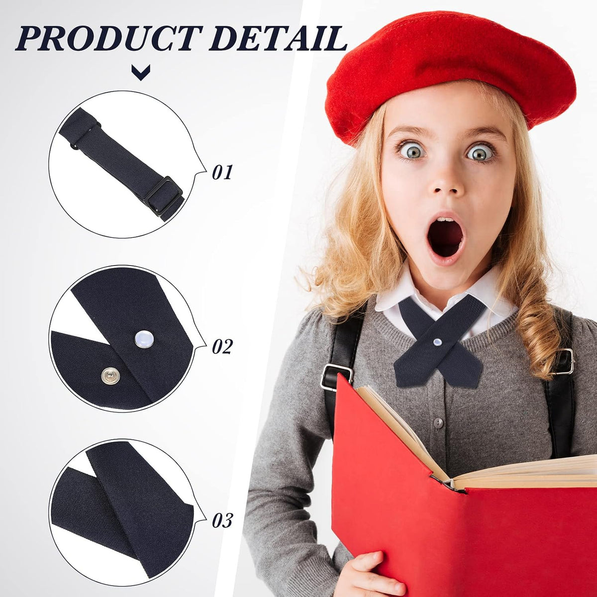 Tarpop 3 Pcs Girls Uniform Cross Tie Adjustable Navy Blue for School