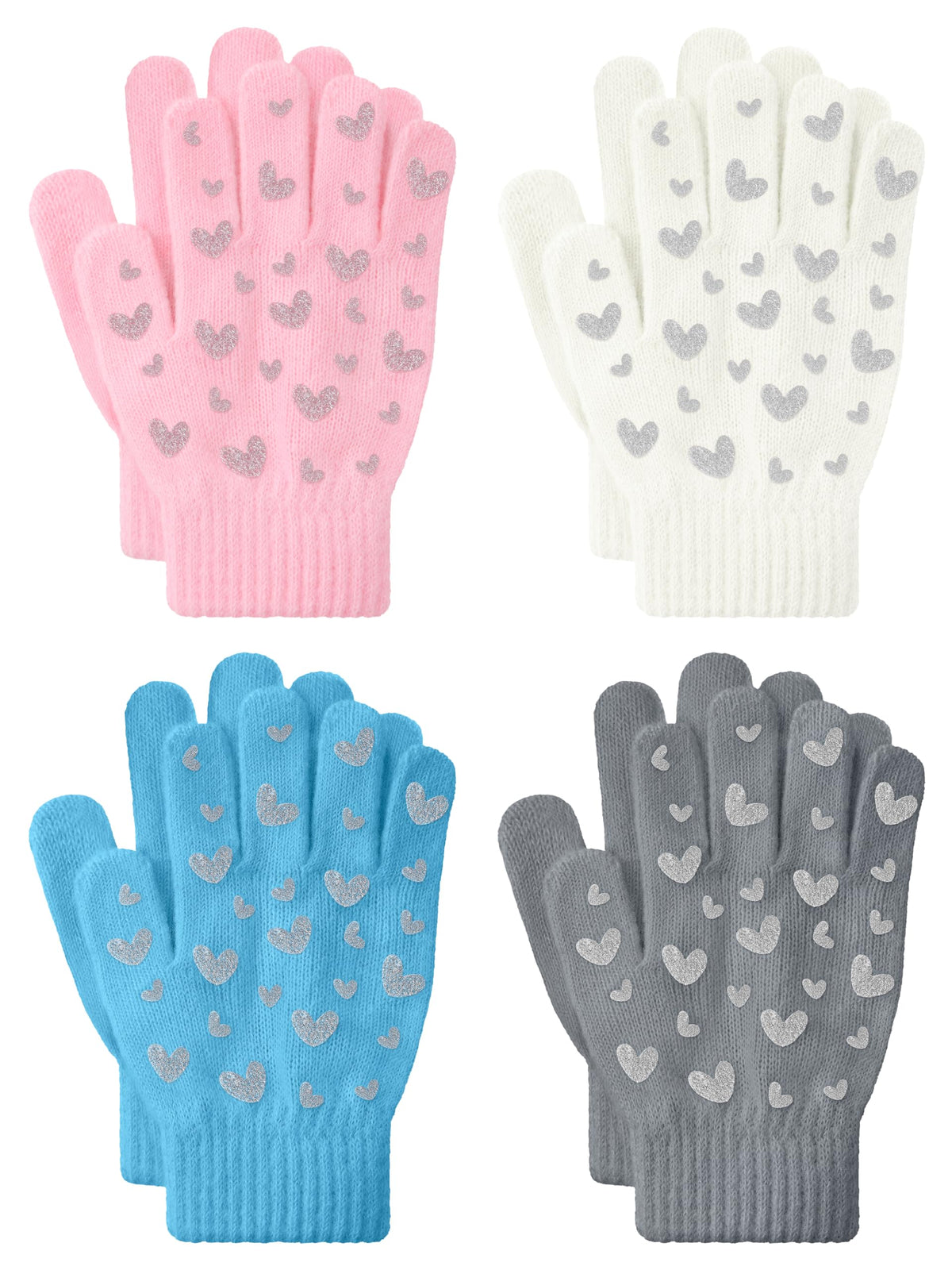 4 Pairs Kids Winter Gloves Gripper Magic Glove for Boys Girls 6-12 Years