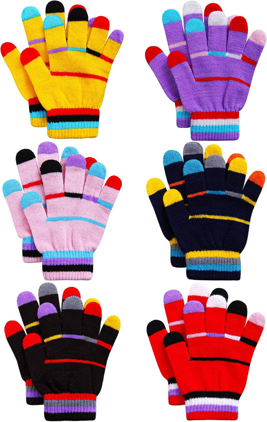 Cooraby 6 Pairs Kids Magic Gloves Warm Winter Toddler Gloves for Boys Girls