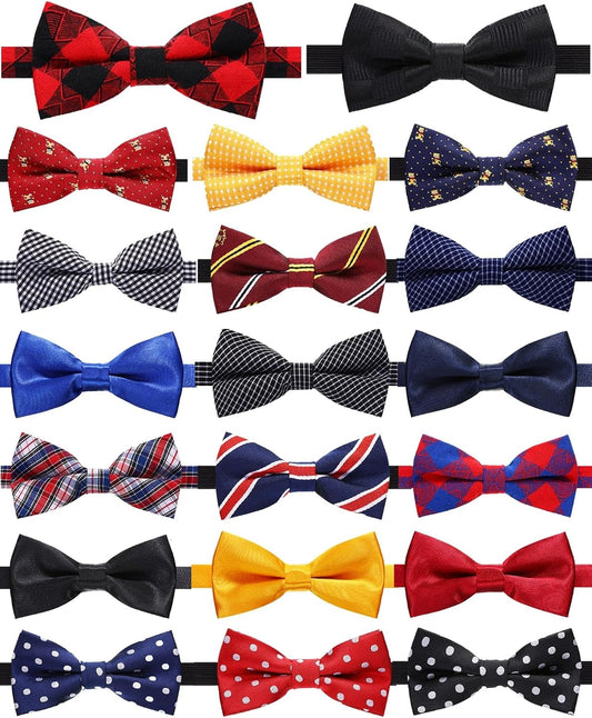 20 Pcs Kids Tie Bulk, Pre-tied Bow Tie for Boys, Classic Style