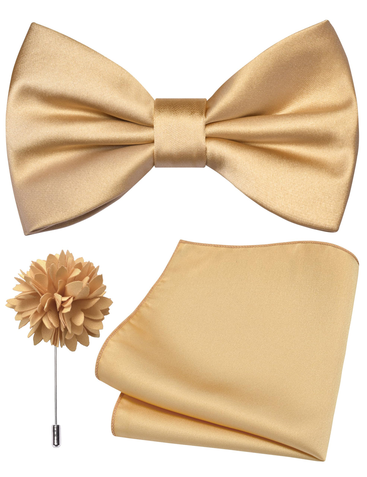 Branduce Solid Color Pre-tied Bow Tie and Pocket Square Lapel Pin Set for Men
