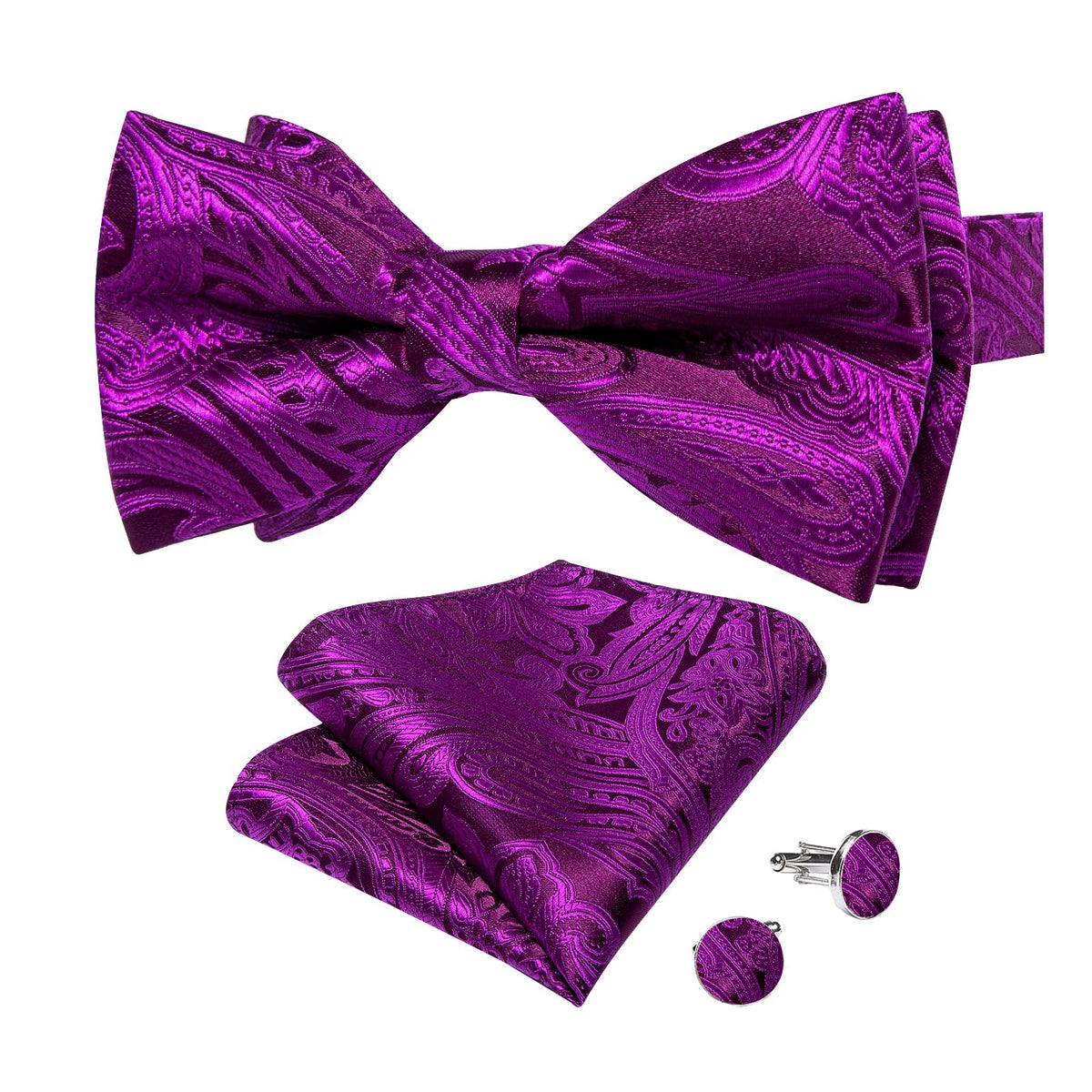 DiBanGu Silk Paisley Bow Tie for Men Formal Pre-tied Bowtie Set