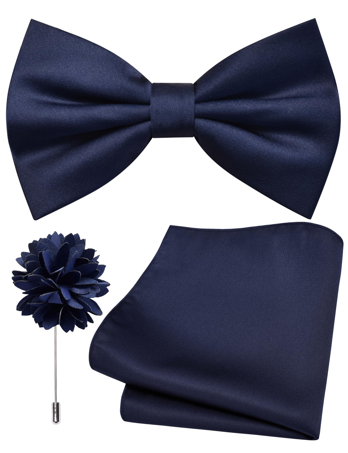 Branduce Solid Color Pre-tied Bow Tie and Pocket Square Lapel Pin Set for Men