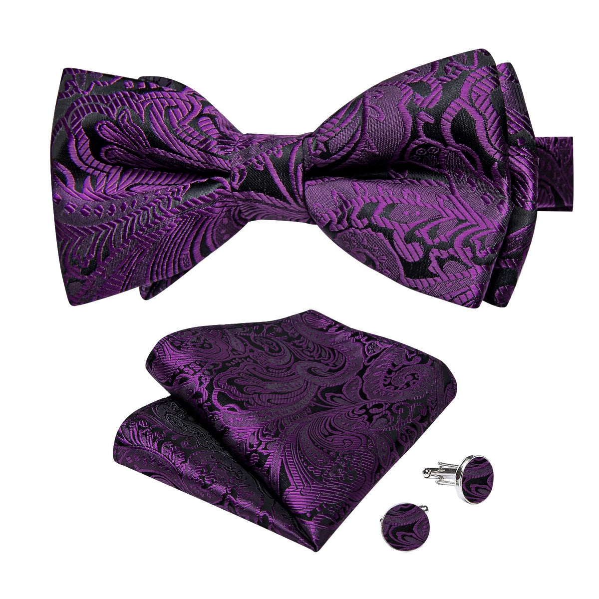 DiBanGu Silk Paisley Bow Tie for Men Formal Pre-tied Bowtie Set