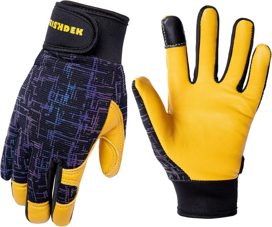 Kids Genuine Leather Work Gloves Age 2-12, Touchscreen, Reflective