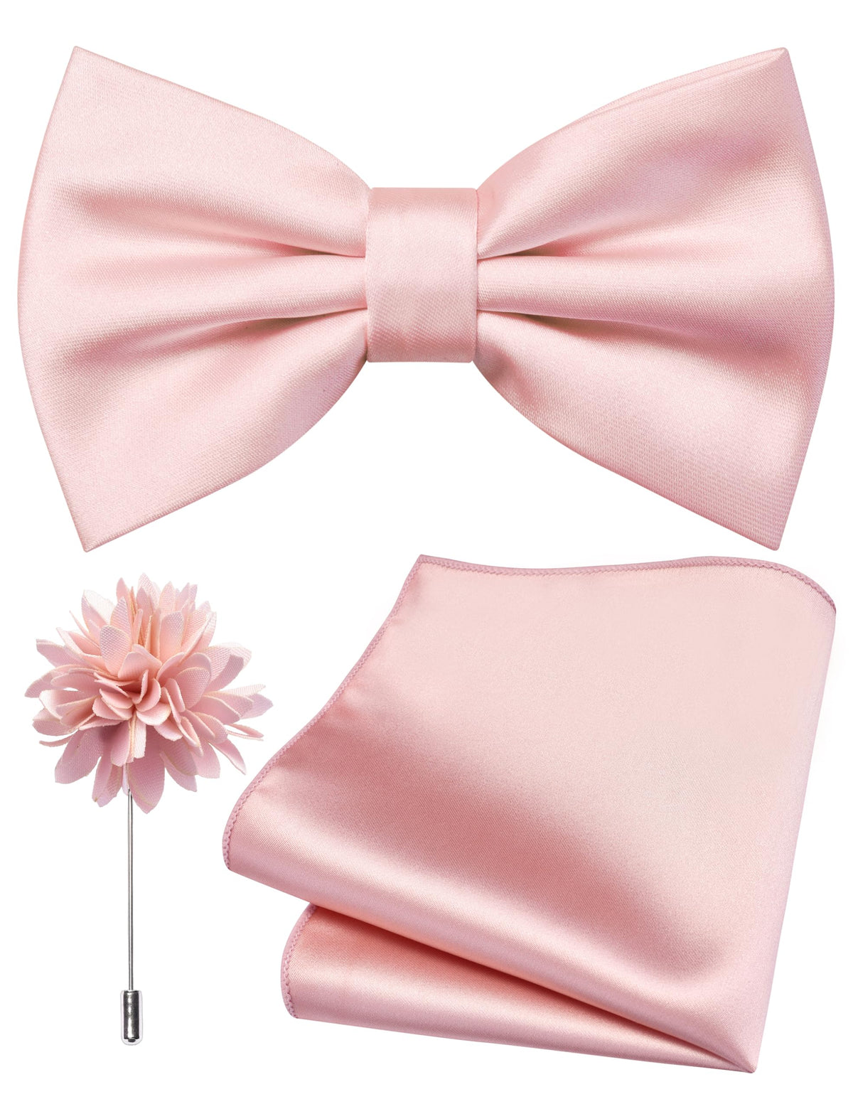 Branduce Solid Color Pre-tied Bow Tie and Pocket Square Lapel Pin Set for Men