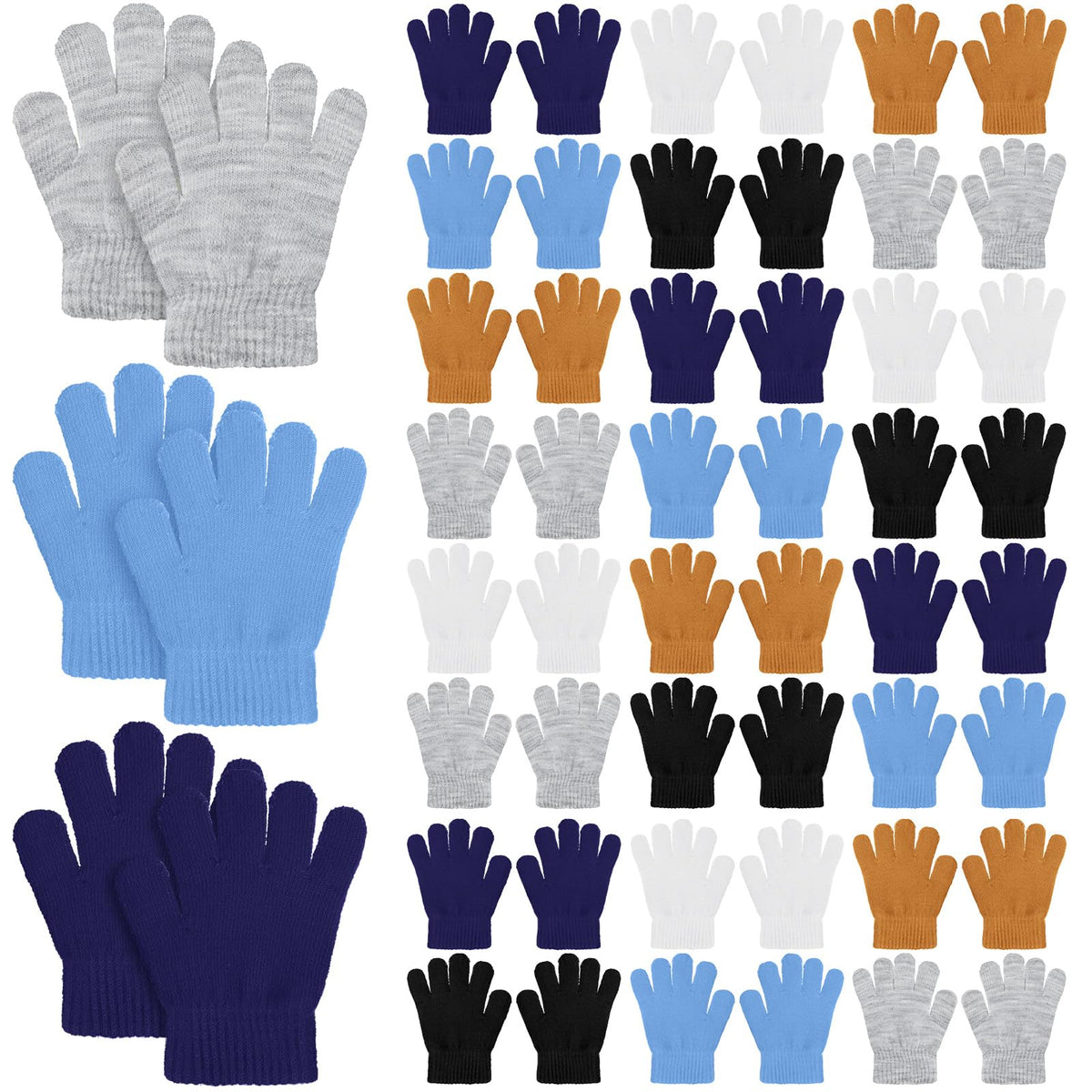 Neer 24 Pairs Kid's Winter Gloves Colorful Knit Gloves Bulk