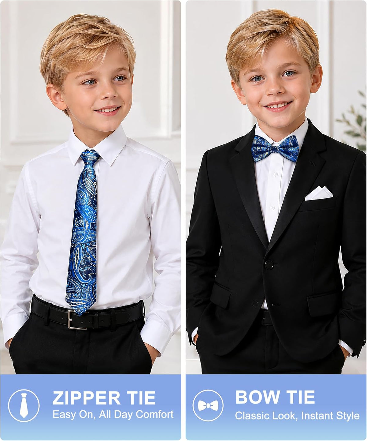 Boys Pre-Tied Zipper Necktie 3-Piece Set
