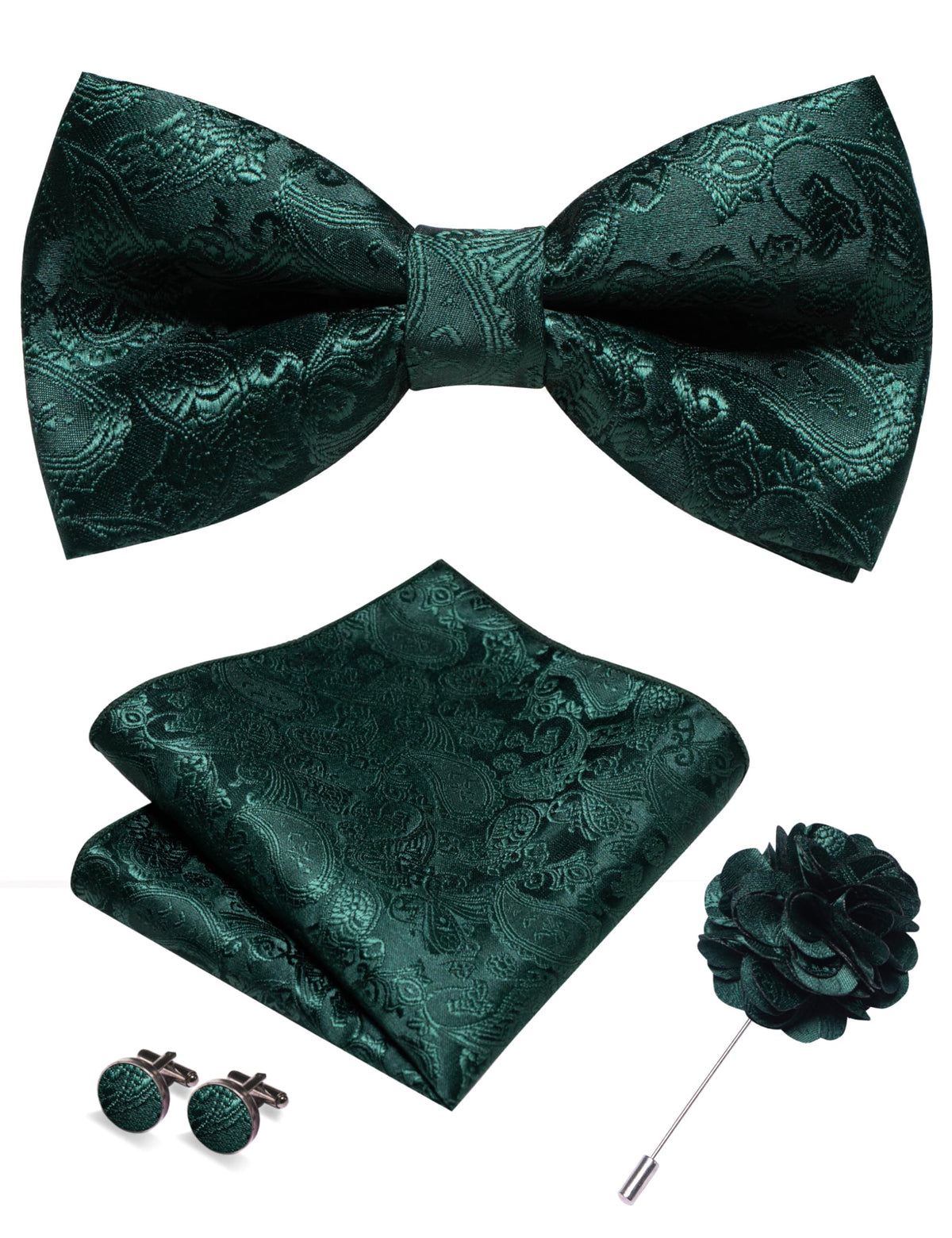 JEMYGINS Paisley Pre-tied Bow Tie and Pocket Square Cufflinks Lapel Pin Sets for Men 4PCS