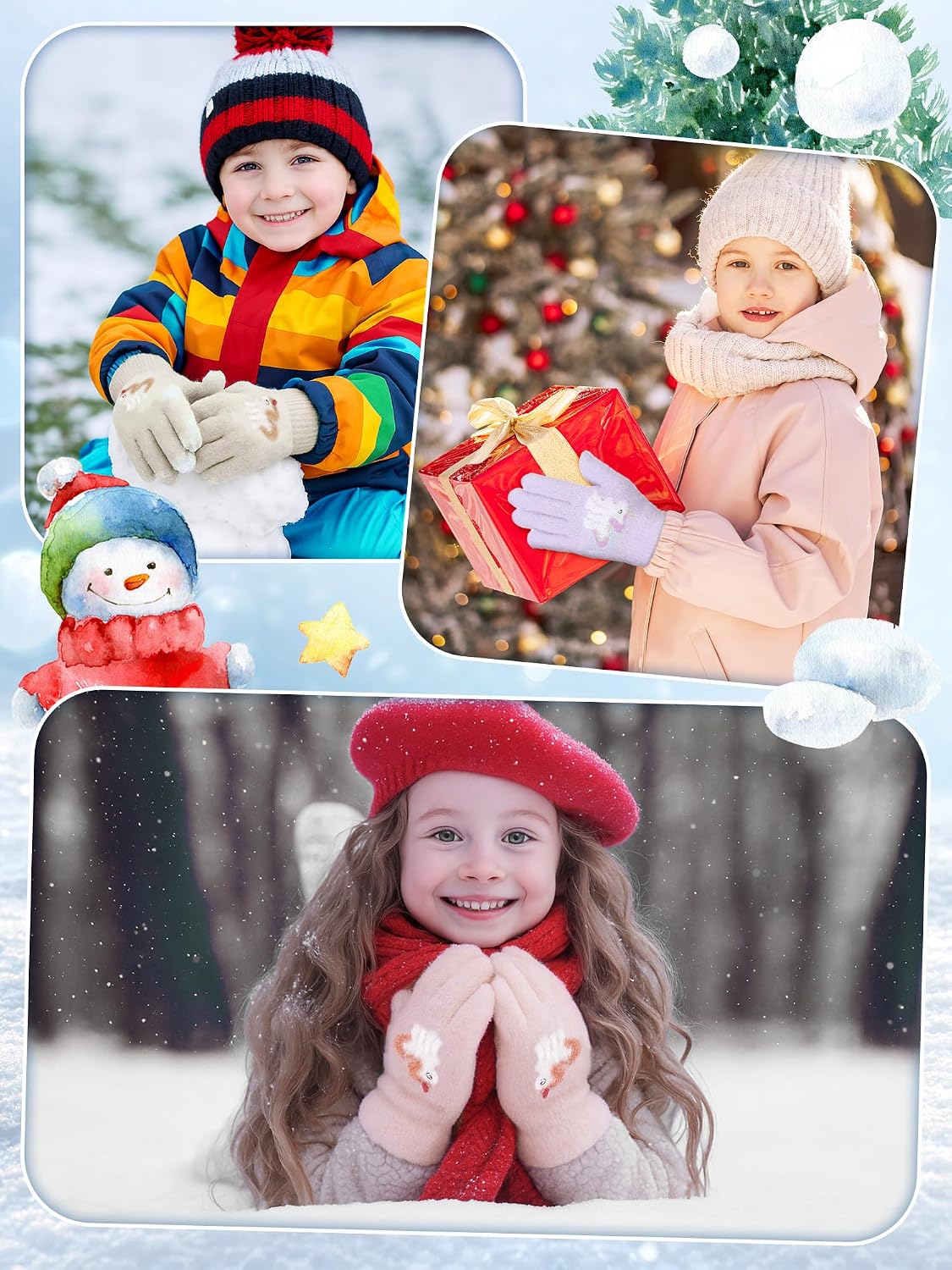 EBOOT 3 Pairs Winter Kids Gloves Warm