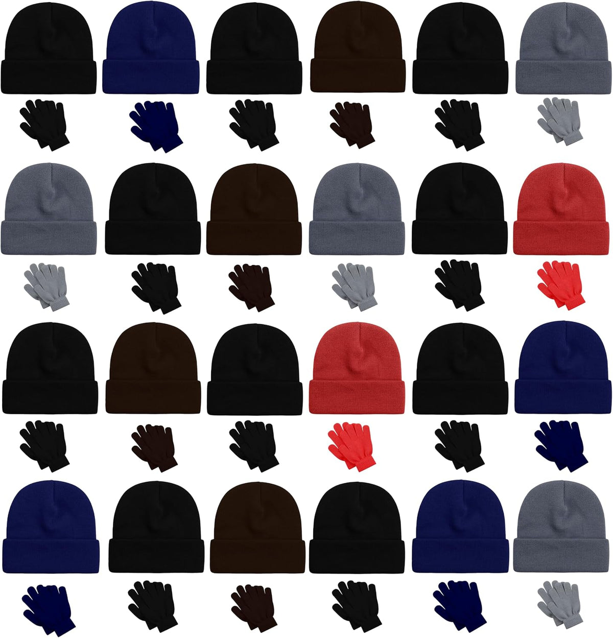 Winterlace 48 Pack Kids Beanies & Gloves, Boys Girls Unisex Thermal Stretchy Children Toboggan Knit Cap