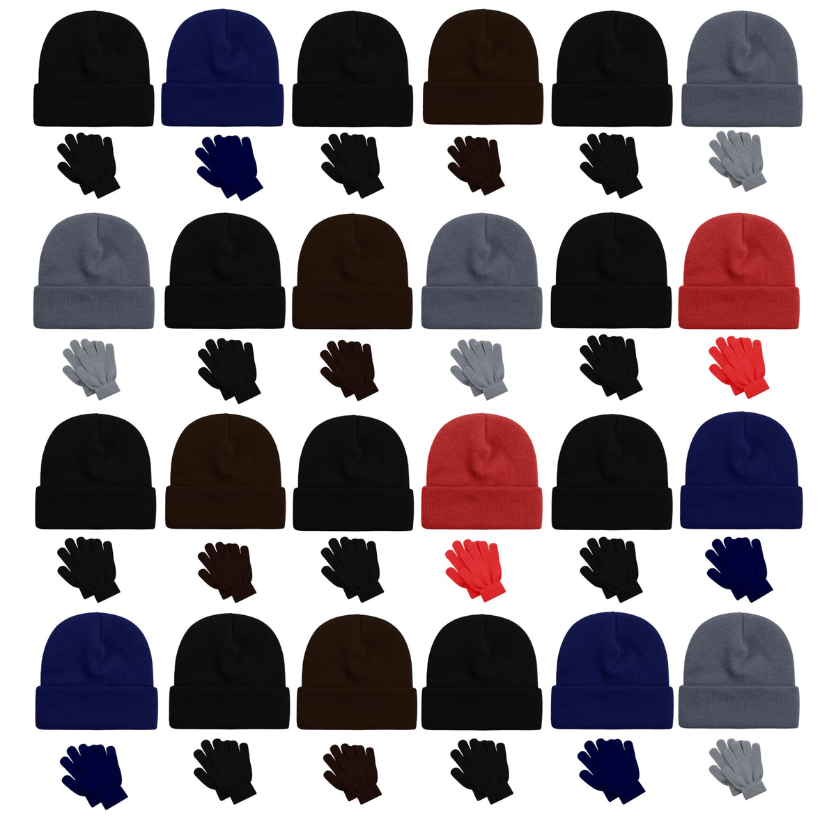 Winterlace 48 Pack Kids Beanies & Gloves, Boys Girls Unisex Thermal Stretchy Children Toboggan Knit Cap