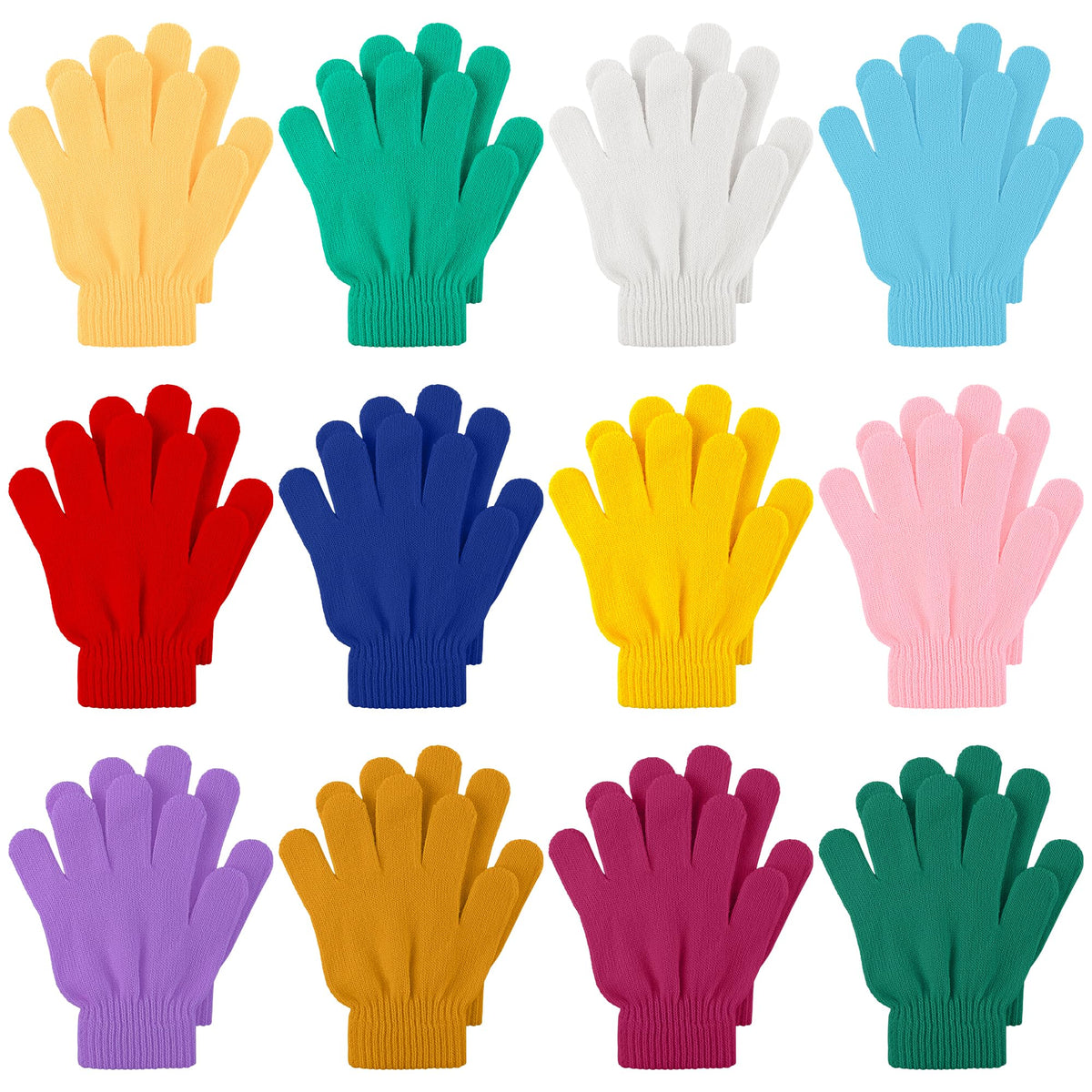 Cooraby 12 Pairs Kid's Winter Magic Gloves Children Stretchy Warm Magic Gloves Boys or Girls Knit Gloves for 6-12 Years