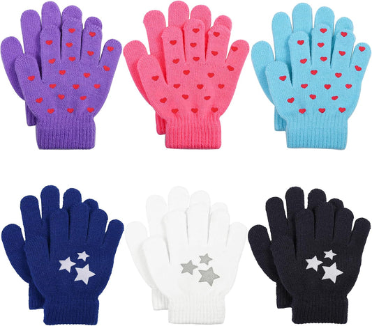 6 Pcs Kids Warm Magic Gloves Winter Toddler Glove for Boys Girls 1-5 Years