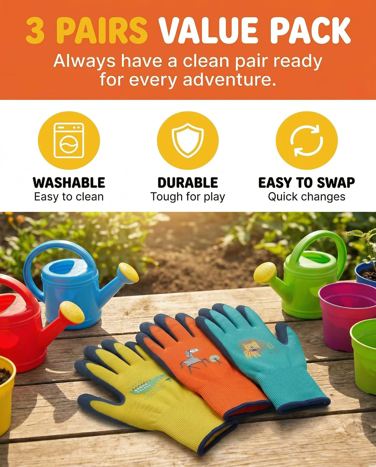 Kids Gardening Gloves, Skin-Friendly Rubber Coated Childrens Garden Gloves, Toddler Work Gloves Boys Girls