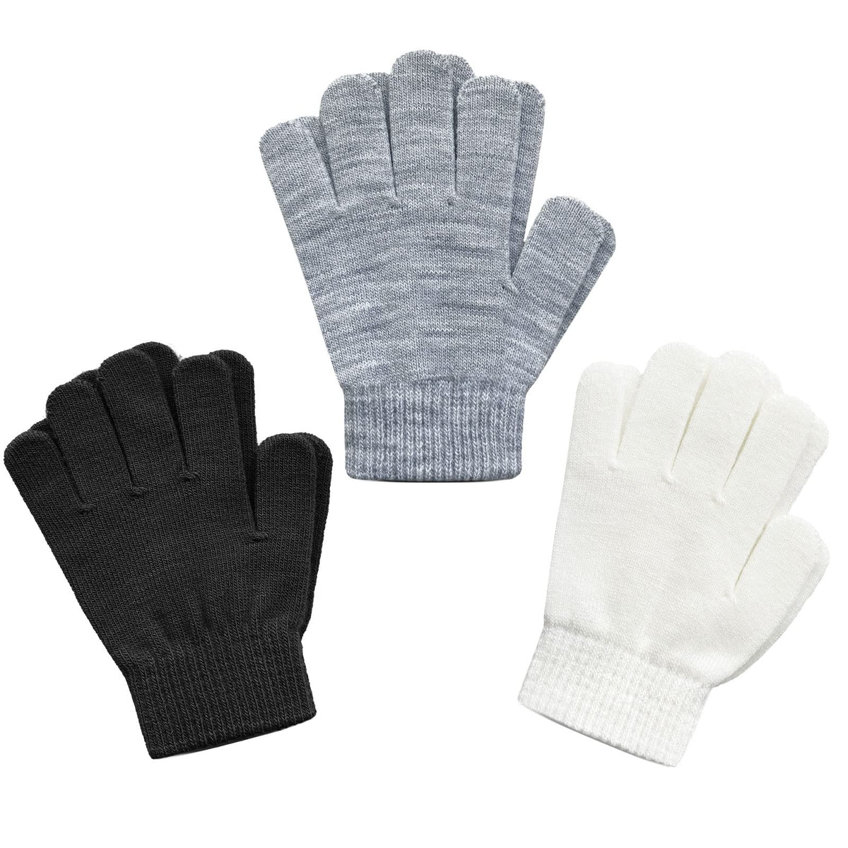 Evridwear Boys Girls Magic Stretch Gripper Gloves 3 Pair Pack Assortment, Kids One Size Winter Warm Gloves Children