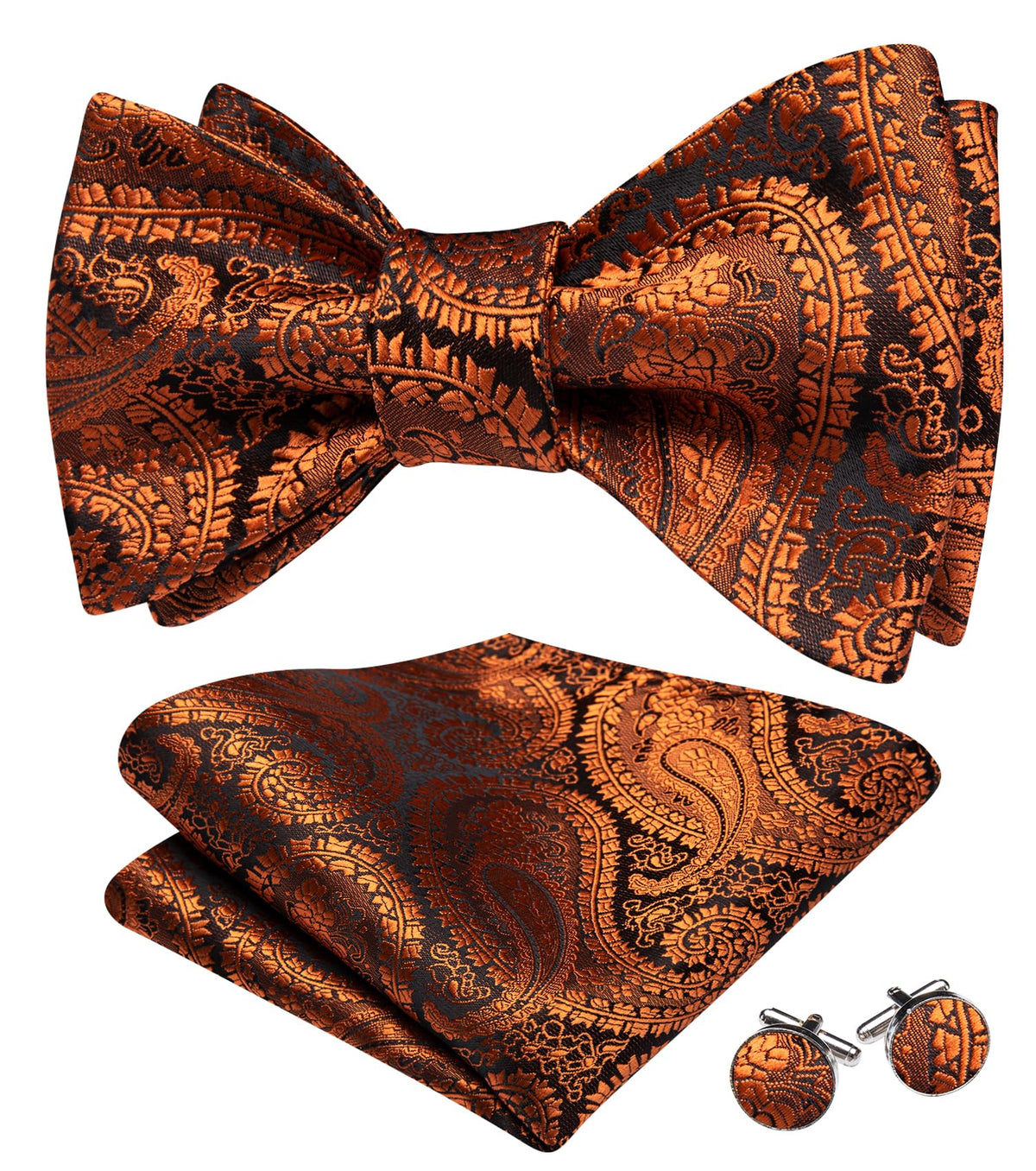 YOHOWA Bow Ties for Men Paisley Self Tie Bowtie Pocket Square Cufflinks Set