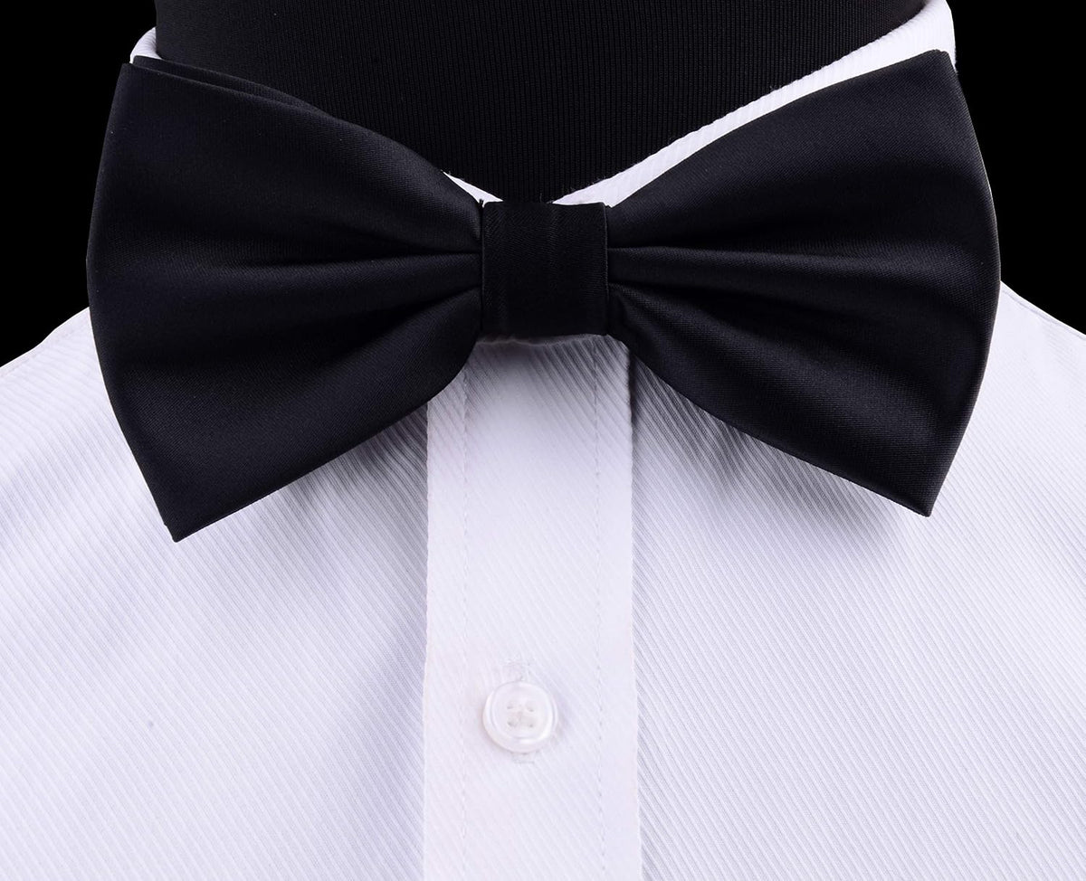 GUSLESON Mens Solid Color Double Fold Pre-tied Bow Tie and Pocket Square Cufflink Set with Gift Box