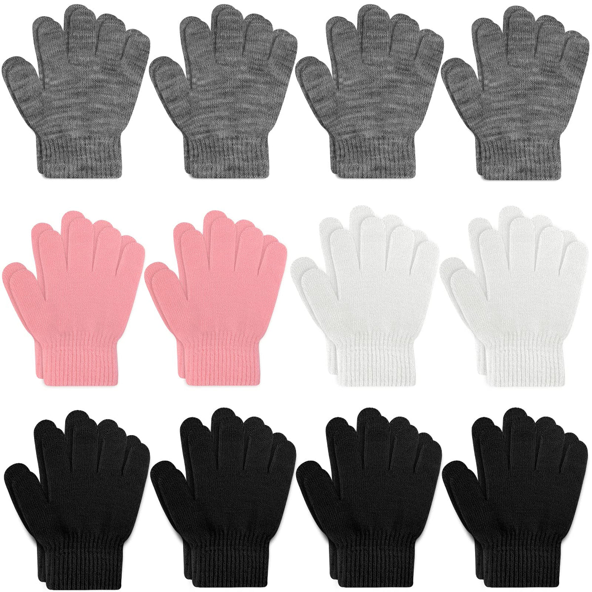 ONESING 3-24 Pairs Winter Knit Gloves for Kids - White Finger Gloves for Boys and Girls