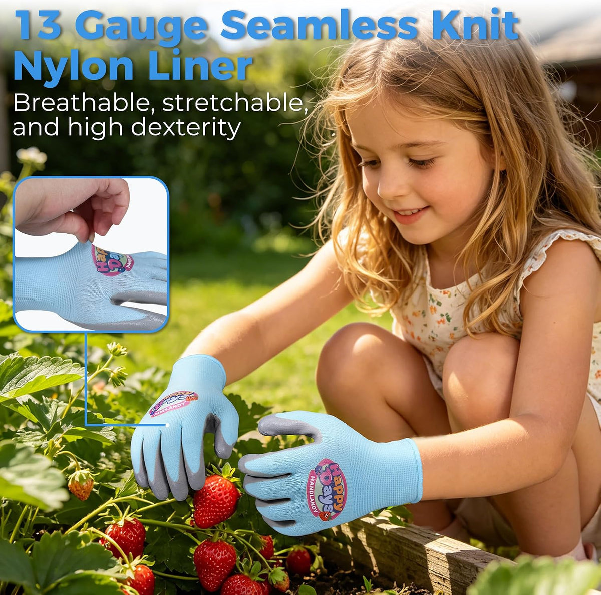 HANDLANDY 2 Pairs Kids Gardening Gloves, Grippy Kids Work Gloves, M