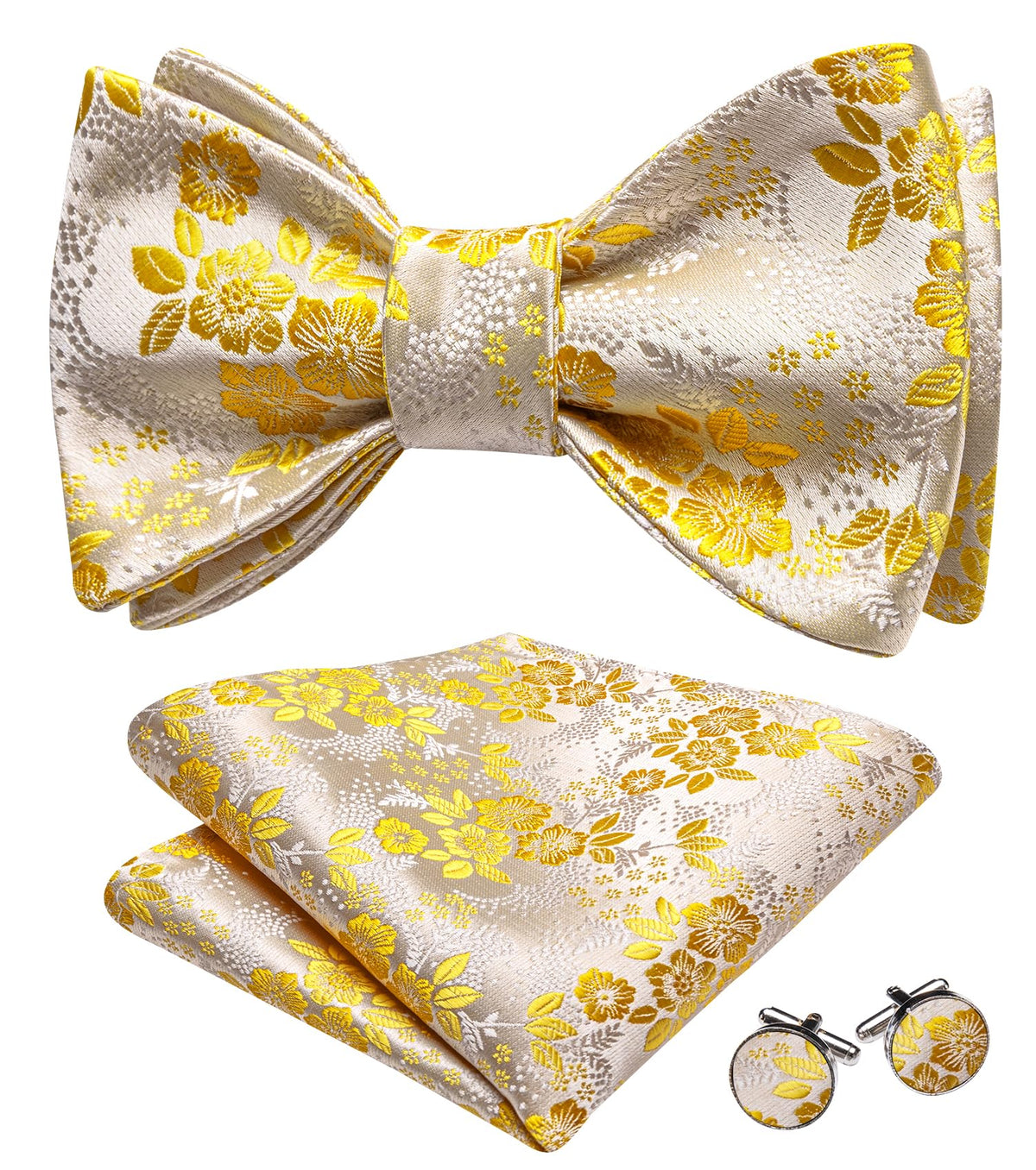 YOHOWA Bow Ties for Men Paisley Self Tie Bowtie Pocket Square Cufflinks Set